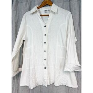 Parsley & Sage White Floral Embroidered Cotton Tunic Top Button Front XL